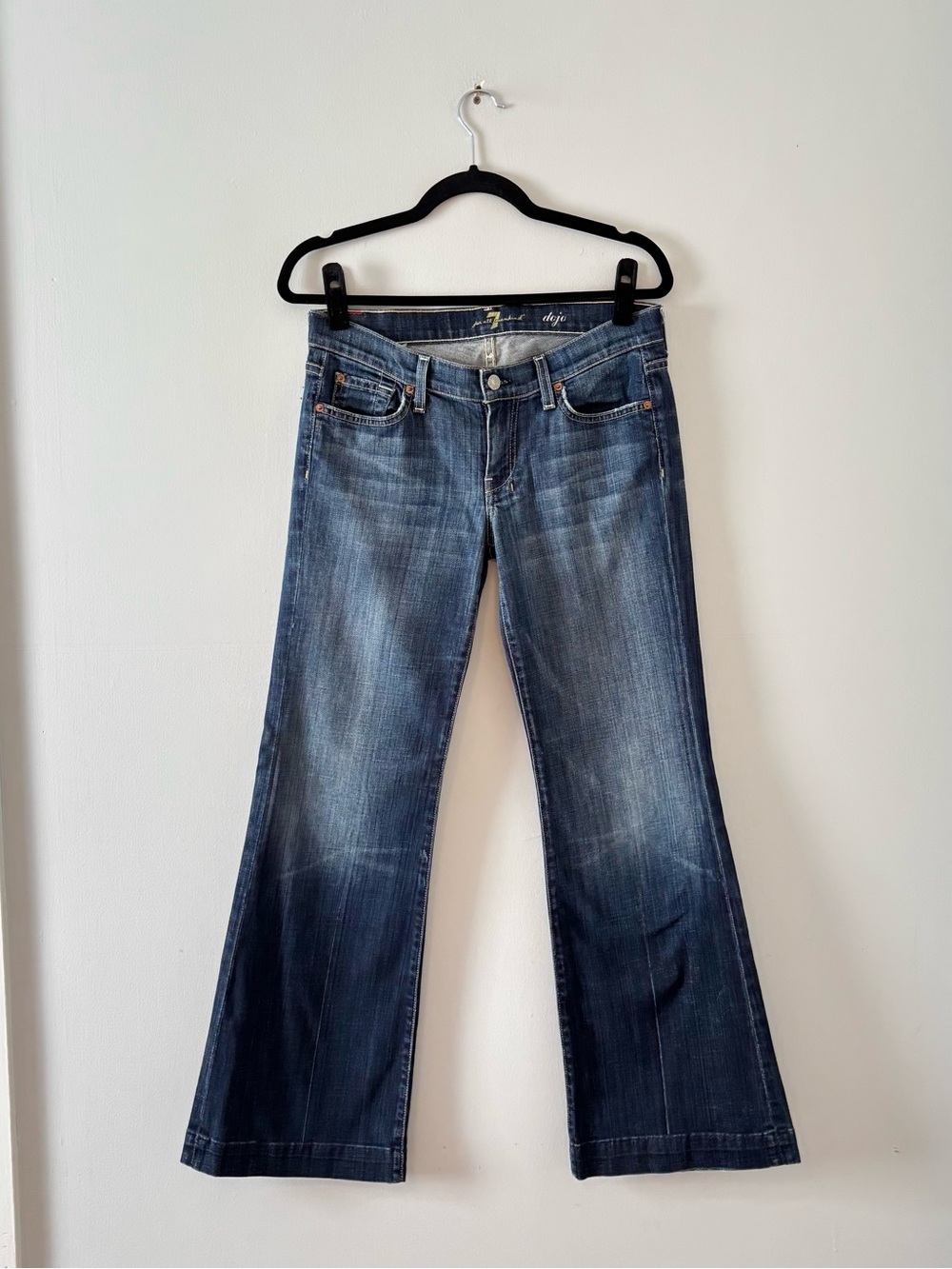 7 For All Mankind Tailorless Dojo Jeans Mid-Rise Denim Flare Long Faded